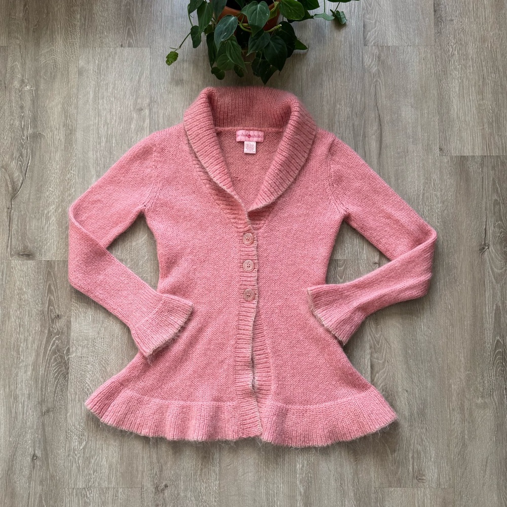 Vintage Y2k Pink Mohair Button Down Cardigan With Bell Sleeves Babydoll Vintage Y2k Pink Mohair Button Down Cardigan With Bell Sleeves Babydoll